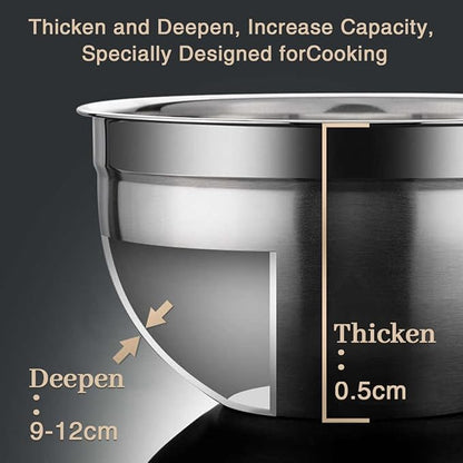 Mixing Bowls, 5Pcs Stainless Steel Mixing Bowl Set, Utensils for the Kitchen, Multifunctional, Stackable, Dishwasher Safe, 3.75L / 3.25L / 2.5L / 2L / 1.3L (Without) - Image 4