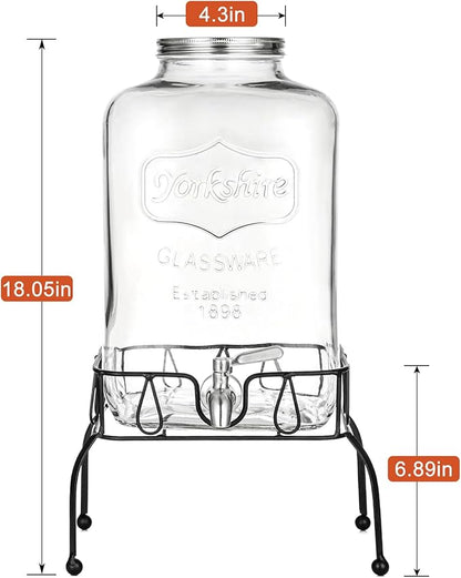 2 Gallon Glass Drink Dispenser with Stand, Stainless Steel Leakproof Spigot and Lid, Glass Drink Dispensers for Parties, Water Beverage Dispenser - Image 4
