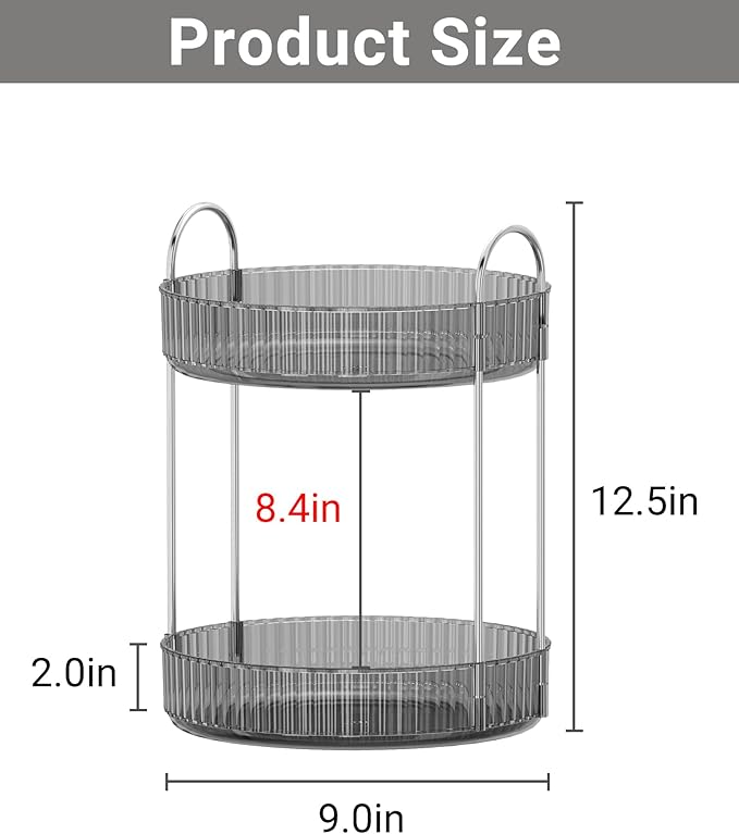 Asayuee 360 Rotating Makeup Organizer for Vanity,Bathroom Countertop Organizer,Spinning Perfume Organizer&Vanity Organizer(Grey-2 Tier) - Image 2