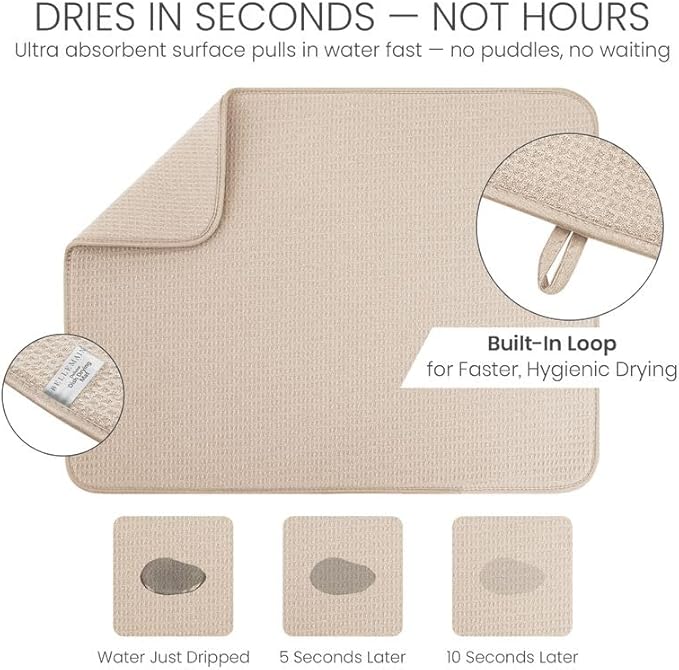 Bellemain XL Dish Mat 24" x 17" ( LARGEST MAT ) Microfiber Dish Drying Mat , Super absorbent ( Ivory ) - Image 3