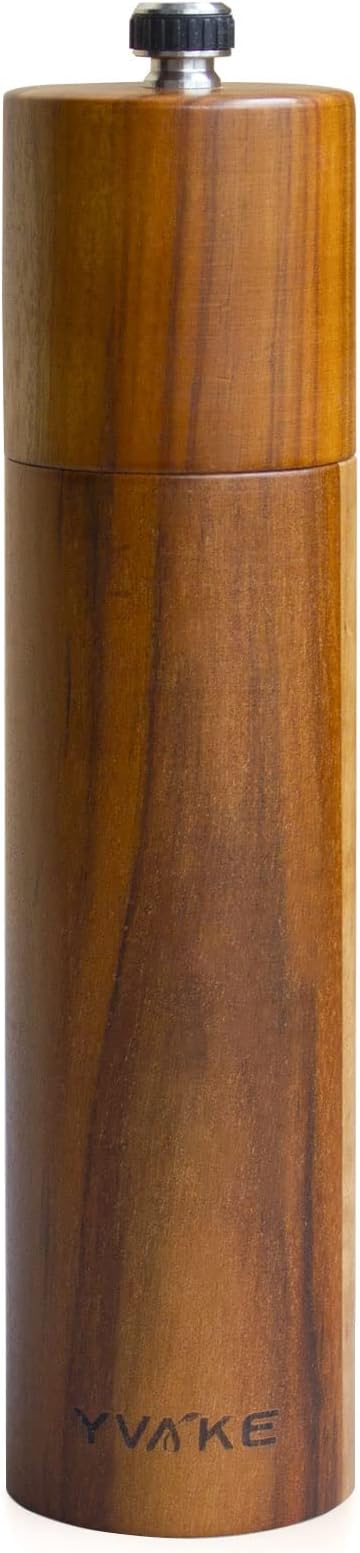 Wooden Salt and Pepper Grinder,8 Inch Manual Salt and Pepper Mill, Adjustable Coarseness and Refillable,Acacia Wood Pepper shakers for your kitchen
