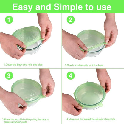 Silicone Stretch Lids for Food Storage in Fridge, 12 Pack Silicone Lids, Reusable Food Grade Silicone Bowl Covers for Cups, Bowls and Dish, 6 Sizes Round and Rectangle Shape - Image 4