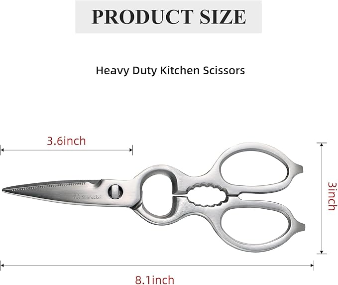 Sunnecko Heavy Duty Kitchen Scissors - Stainless Steel Kitchen Shears, Ultra Sharp Micro Serrated Poultry Shears, Cooking Scissors for Meat, Dishwasher Safe - Image 6