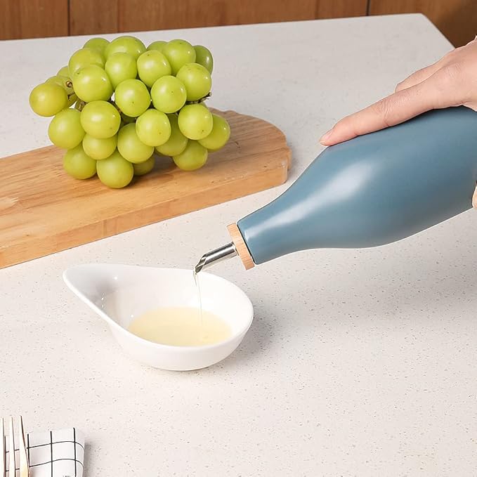Sweejar Matte Ceramic Olive Oil Dispenser Bottle with Spout, 17 Oz Oil Dispenser for Kitchen Counter, Opaque Oil Cruet for EVOO, Vinegar, Avocado Oil Container for Cooking, Pack of 1 (Fog Blue) - Image 3