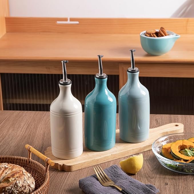 Sweejar Ceramic Olive Oil Dispenser Bottle, Opaque Oil Cruet Protects to Reduce Oxidation, Suitable for Storage Vinegar, Coffee Syrups & Other Liquids, Pack of 1, 15.5 Fl Oz(Light Blue) - Image 7