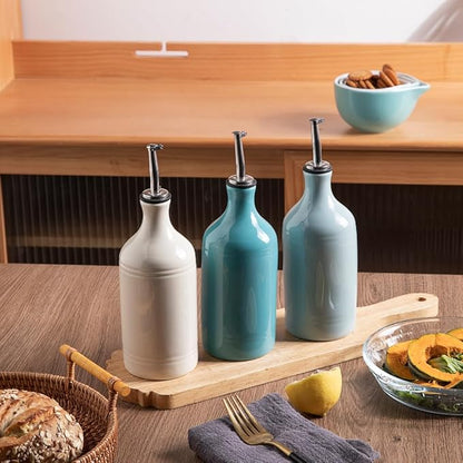 Sweejar Ceramic Olive Oil Dispenser Bottle, Opaque Oil Cruet Protects to Reduce Oxidation, Suitable for Storage Vinegar, Coffee Syrups & Other Liquids, Pack of 1, 15.5 Fl Oz(Light Blue) - Image 7