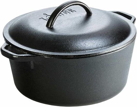 Lodge Cast Iron Dutch Oven - Loop Handle Cooking Vessel - Even Heat Retention - Oven-Safe, Versatile Pot - 5 Quart by Lodge