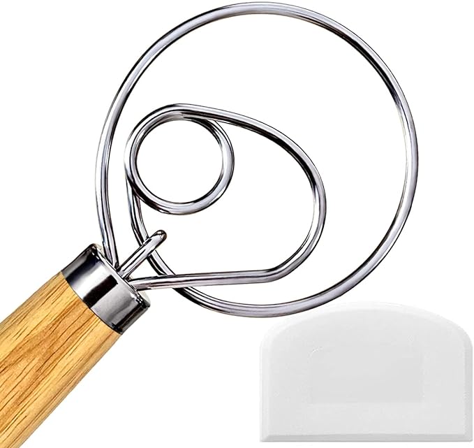Danish Dough Whisk, Sourdough Tools For Bread Mixer, Dutch Style Bread Whisk For Sourdough Cooking Kitchen with Stainless Steel Danish Sourdough Whisks Bread Mixer 13" and Dough Scraper by Kitchen+Cooking+Kit