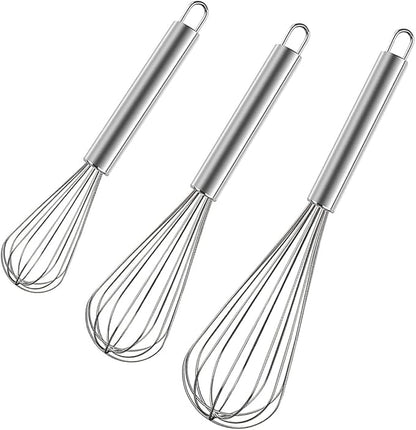 Polly Online Stainless Steel Whisk Set, 3 Packs Balloon Whisk for Cooking, Whisking, Blending (8",10",12") by PollyOnline