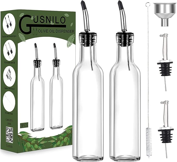 8 oz (250ml) Oil and Vinegar Dispenser Set - 2PCS Olive Oil Dispenser Bottles, Syrup Dispenser & Kitchen Oil Bottles with Pour Spouts and Funnel by Gusnilo
