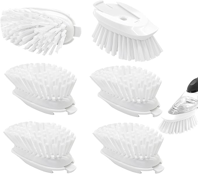 Brush Refills for OXO Dish Brush - 6 Pack Dish Brush Cleaning Soap Dispensing Head Replacement for Scrubber (White) by Shadowgallery