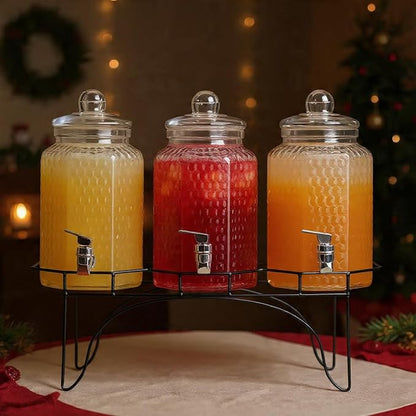 MosJos Drink Dispenser Set of 3 - Beverage Dispenser with Stand - Glass Drink Dispensers for Lemonade, Juice, Water, Iced Tea, Punch - 1-Gallon Countertop Party Drink Dispensers - Image 3