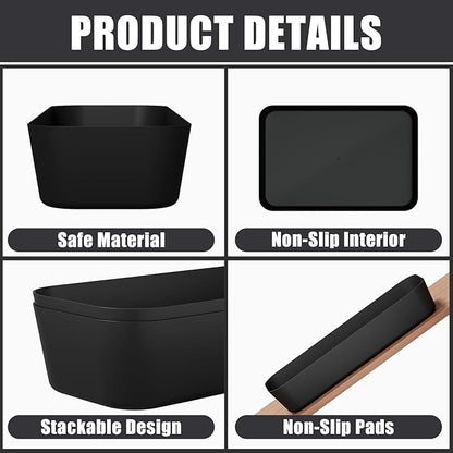 Plastic Drawer Organizers, 10 PCS Drawer Organizer Bins, Bathroom and Vanity Organizer Plastic Tray, Makeup Organizer and Storage for Makeup, Bedroom, Kitchen Gadgets Utensils and Office (Black) - Image 3