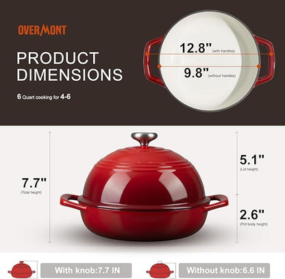 Overmont Enameled Cast Iron Bread Oven - 6QT Bread Dutch Oven for Sourdough Baking - Bread Pot with Dome Lid Cotton Potholders & Cookbook - Multi-Functional Bread Pan For Baking Frying Roasting - Image 5