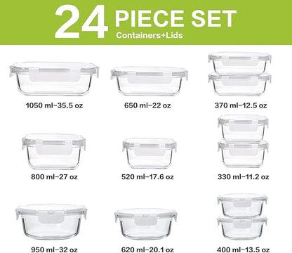 24-Piece Glass Food Storage Containers with Upgraded Snap Locking Lids,Glass Meal Prep Containers Set - Airtight Lunch Containers, Microwave, Oven, Freezer and Dishwasher,White - Image 2
