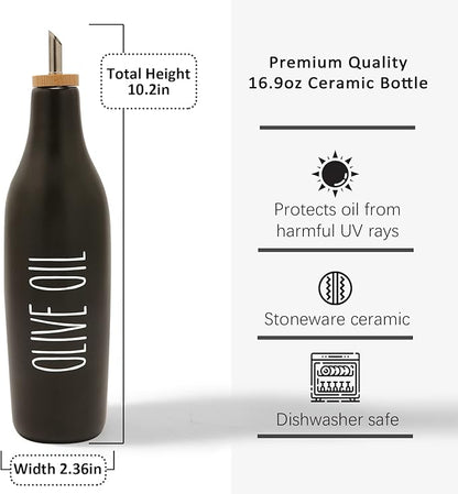 HOMCDALY Ceramic Olive Oil Dispenser for Kitchen, Stoneware 16oz Oil Cruet and Vinegar Bottles Dispenser, Kitchen Dispenser Bottle for EVOO Vinegar Syrups, Modern Farmhouse Design(B-O) - Image 3