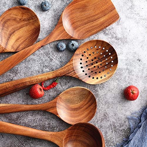 Messon Wooden Spoons for Cooking, 7Pcs Handmade Natural Teak Cooking Spoons Wooden Spatula for Non Stick Cookware (7 sets) - Image 3