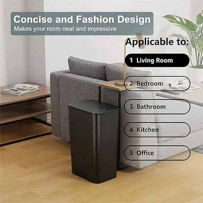 Compact Push-in Trash Can with Lid for Bathrooms, Kitchens, Living Rooms, Offices, Etc., Trash Can with Pop-Up Lid, 10 Liter/2.6 Gallon Slimline (Black，2 Pieces)