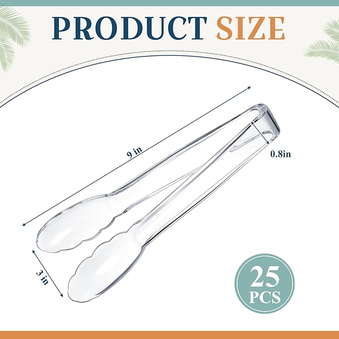 Tessco for you 25 Pcs Plastic Tongs for Serving Bulk, 9 Inch Plastic Disposable Serving Tongs, Heavy Duty Salad Tong for Kitchen, Buffet, BBQ, Events & Catering (Transparent) - Image 2