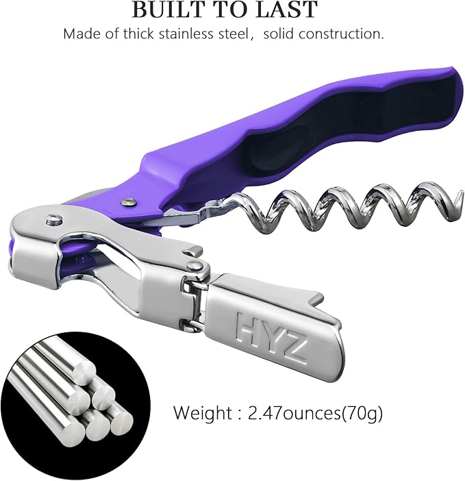 HYZ 2-Pack Wine Opener Waiter Corkscrew, Professional Wine Key for Servers, Bartender with Foil Cutter, Manual Wine Bottle Opener Double Hinged (Lupine) - Image 6