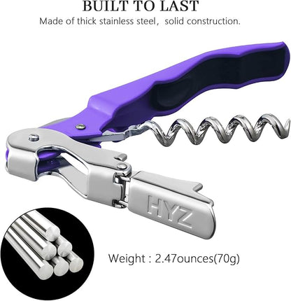 HYZ 2-Pack Wine Opener Waiter Corkscrew, Professional Wine Key for Servers, Bartender with Foil Cutter, Manual Wine Bottle Opener Double Hinged (Lupine) - Image 6