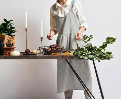 Uaussi Cotton Linen Apron Cross Back Work Apron for Women with Pockets Pinafore Dress X Cross Halter Apron for Chef Gardening - Image 7