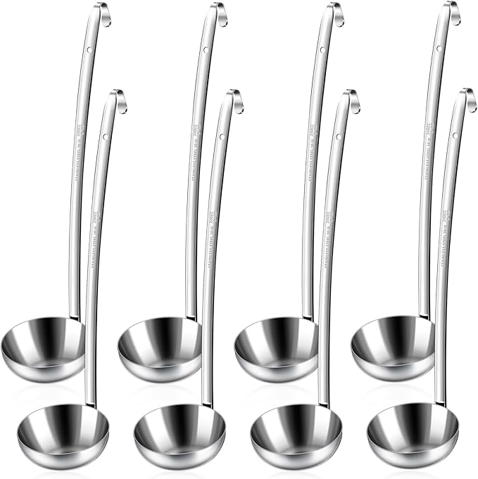 8pcs Stainless Steel Ladle 8 Oz Soup Ladle 14" long Spoon Heavy-Duty Metal Spoon Sets big spoons for cooking Serving Soups, Gravy, Portioning, Stirring by LiveNaturallyLiveBarafat