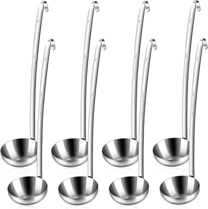 8pcs Stainless Steel Ladle 8 Oz Soup Ladle 14" long Spoon Heavy-Duty Metal Spoon Sets big spoons for cooking Serving Soups, Gravy, Portioning, Stirring by LiveNaturallyLiveBarafat