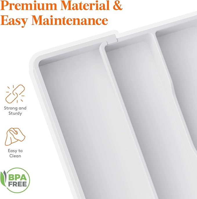 Lifewit Utensil Organizer for Kitchen Drawers, Expandable Cooking Utensil Tray, Adjustable Cutlery Silverware Flatware Holder, Plastic Spatula Tools Storage Divider, 13-22 x 15", White - Image 6