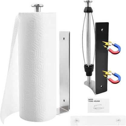 Magnetic Paper Towel Holder with Adjustable Damping - One Hand Tear, No Drill Adhesive Mount, Strong Magnet for Kitchen, Fridge, RV, Garage, Grill (Color:Silver)