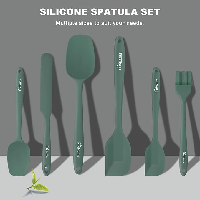 NileHome Silicone Spatula Set, 6 Pieces Food Grade Kitchen Utensils with Silicone Brush Heat Resistant Dishwasher Safe BPA-Free Rubber Spatula for Scraping, Baking, Cooking, Mixing-Green - Image 7