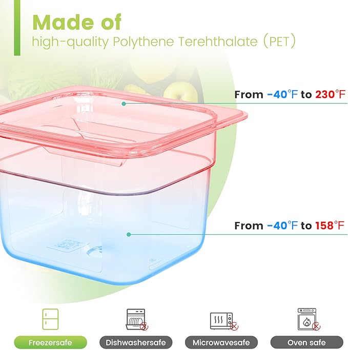 6 Pack Plastic Food Pan with Lid 1/6 Size 6 Inch Deep Restaurant Clear Food Storage Containers Polycarbonate Commercial Hotel Pans for Fruits Vegetables Beans Corns (6 PCS, 6'' Deep)