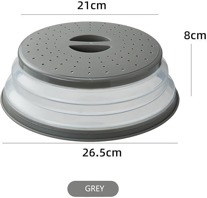 Vented Collapsible Microwave Splatter Cover for Food,Kitchen dish bowl Plate lid Can be Hung,Dishwasher-Safe,Fruit Drainer Basket,BPA-Free Silicone & Plastic,gray