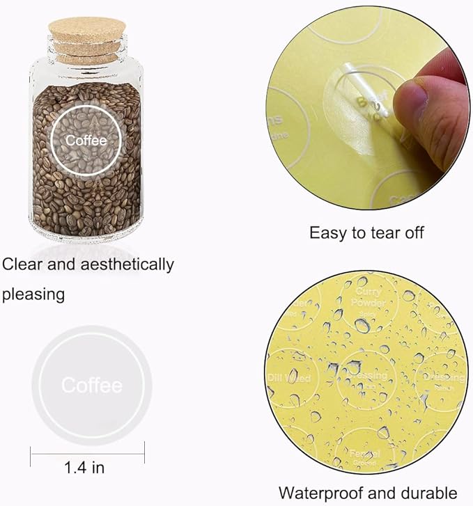 Spice Labels, 432Pcs Spice Labels Stickers 1.4in Waterproof Adhesive Round Preprinted Spice with Blank Label Tear Resistant Sticker for Kitchen Jars Caps Food Containers Organizers (Transparent) - Image 2