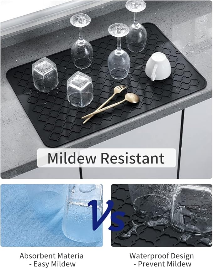 AMOAMI-Dish Drying Mats for Kitchen Counter-Silicone Dish Drying Mat-Kitchen Dish Drying Pad Heat Resistant Mat-Kitchen Gadgets Kitchen Accessories Kitchen Small Appliances(16" x 24", BLACK) - Image 3