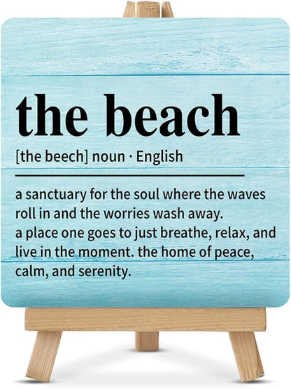 Beach House Decor, Summer Decorations for Home, Rustic the Beach Definition Wood Sign with Easel Home Bathroom Desk Shelf Tabletop Table Decor by Unknown