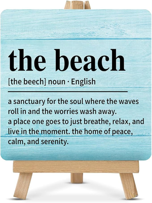 Beach House Decor, Summer Decorations for Home, Rustic the Beach Definition Wood Sign with Easel Home Bathroom Desk Shelf Tabletop Table Decor by Unknown
