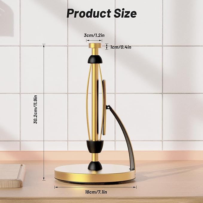 VEHHE Paper Towel Holder Countertop, Paper Towel Holder with Spring Activated Arm and Damping Effect, Simply Tear Paper Towel Stand for Bathroom and Kitchen (Gold) - Image 4