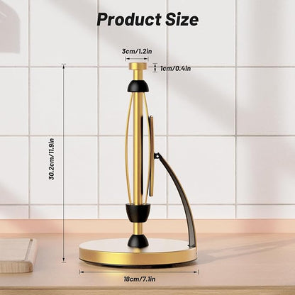 VEHHE Paper Towel Holder Countertop, Paper Towel Holder with Spring Activated Arm and Damping Effect, Simply Tear Paper Towel Stand for Bathroom and Kitchen (Gold) - Image 4