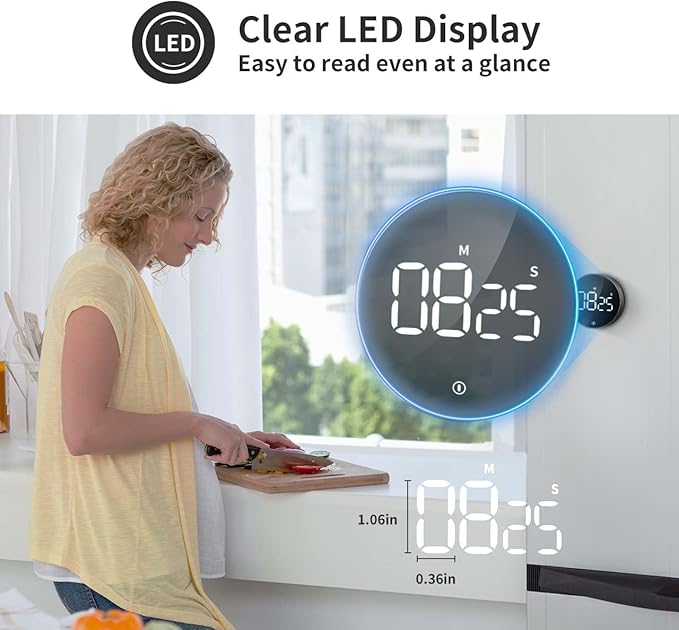 VOCOO Digital Kitchen Timer - Magnetic Countdown Countup Timer with Large LED Display Volume Adjustable, Easy for Cooking and for Seniors and Kids to Use (Space Grey) - Image 7