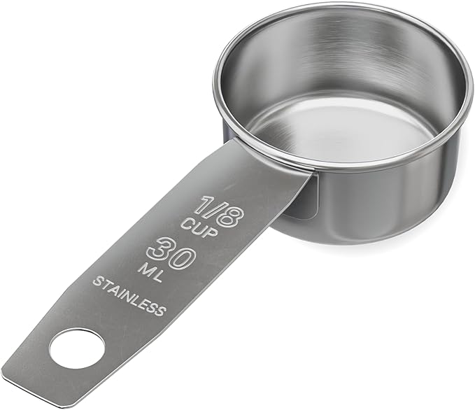 1/8 Cup Stainless Steel Measuring Cup | Sturdy Metal 30 ml | 30 cc | 1 oz | Single Cup for Wet and Dry Ingredients | Great for use as 1/8 Cup Coffee Scoop - 1 PK by Knupp+Co.