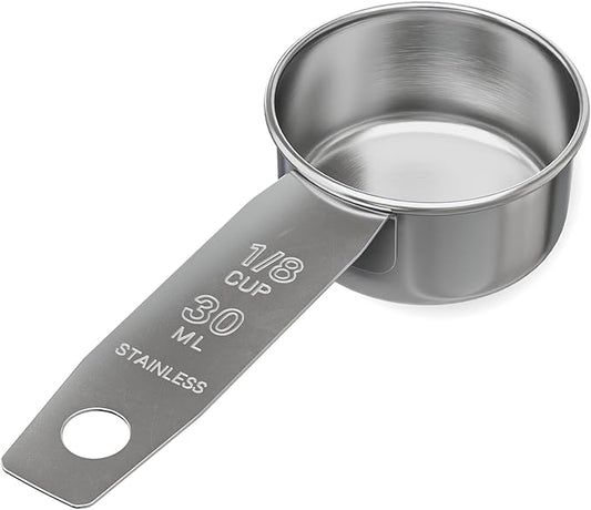 1/8 Cup Stainless Steel Measuring Cup | Sturdy Metal 30 ml | 30 cc | 1 oz | Single Cup for Wet and Dry Ingredients | Great for use as 1/8 Cup Coffee Scoop - 1 PK by Knupp+Co.