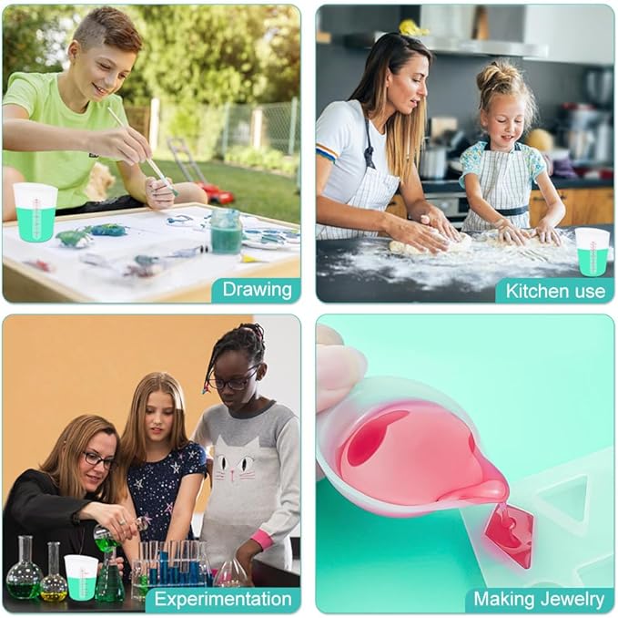 6 PCS Silicone Cup Set, 500ml, 250ml and 125ml for Epoxy Silicone Measuring Cups, Non-Stick Mixing Cups, Casting Molds, Jewelry Making,with Marking Ounces/ml