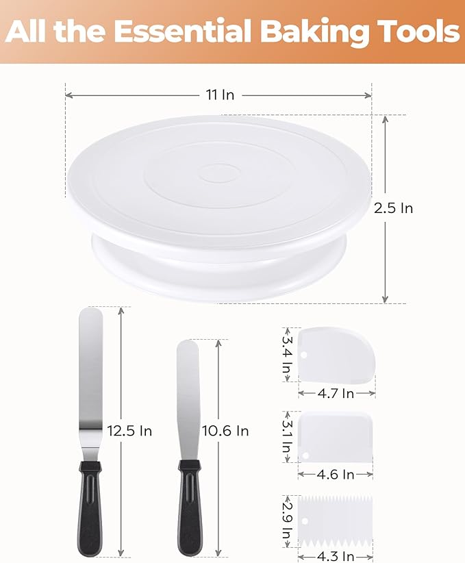 Kootek Cake Decorating Kit Baking Supplies Set Cake Turntable with 2 Frosting Straight Angled Spatula 3 Icing Smoother Scrapers Baking Accessories Tools for Beginners and Pros, Mother's Day, White - Image 7