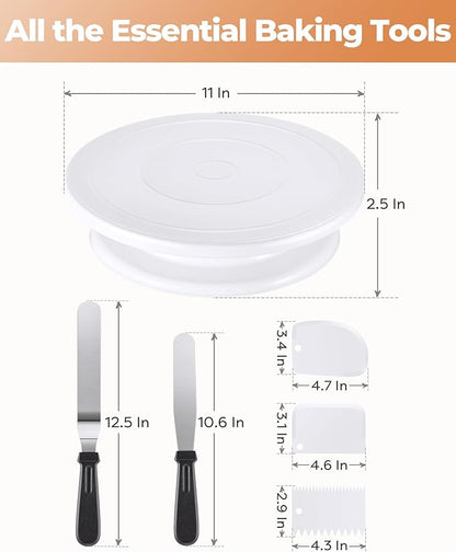 Kootek Cake Decorating Kit Baking Supplies Set Cake Turntable with 2 Frosting Straight Angled Spatula 3 Icing Smoother Scrapers Baking Accessories Tools for Beginners and Pros, Mother's Day, White - Image 7