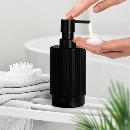 VIMERPA Black Soap Dispenser, 11 fl oz Hand Soap Dispensers for Bathroom, Matte Black Ribbed Glass Dish Soap Dispenser for Kitchen with Pump, Modern Refillable Liquid Soap Pump Bottle