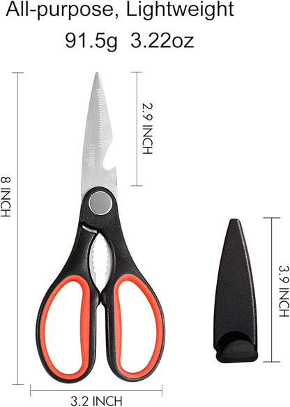 LIVINGO 8" Kitchen Scissors All Purpose - 2 Pack Heavy Duty Kitchen Meat Shears, Stainless Steel Multi-function Food Scissors for Cooking Cutting Chicken, Turkey, Bones, Poultry, Fish, and Vegetables - Image 2