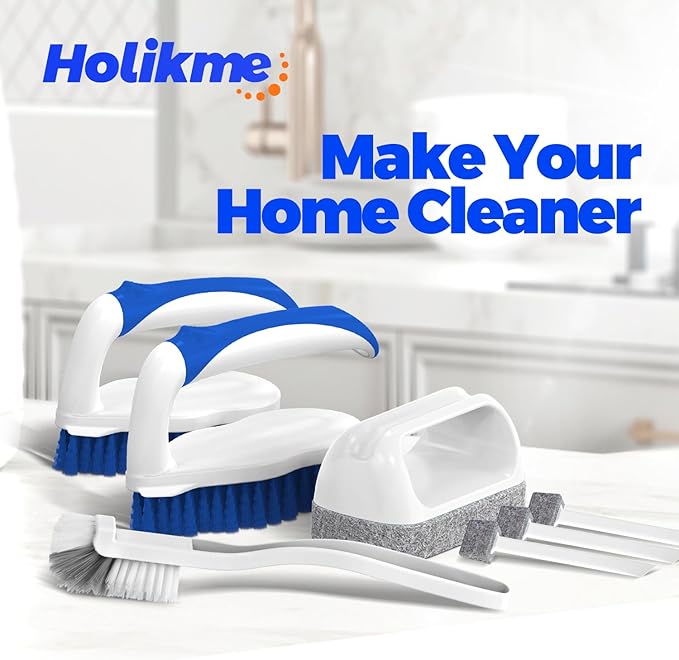 Holikme 7 Pack Deep Cleaning Brush Set, Scrub Brush, Grout Brush, Pool Brush, Scrub Pads with Scraper Tip Scouring Pads, for Pool Walls, Bathroom, Floor, Bike, Tub, Shower and Kitchen Surface (Blue) - Image 7