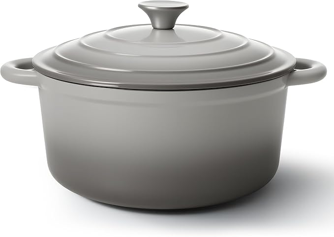 6 Quart Dutch Oven Pot with Lid, Non Stick Enameled Cast Iron Dutch Oven for Bread Baking, Heavy-Duty, Oven Safe Ceramic Cookware Up to 500°F for Baking, Braising, Stews, Roasting, Gray by Fijinhom
