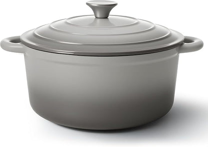 6 Quart Dutch Oven Pot with Lid, Non Stick Enameled Cast Iron Dutch Oven for Bread Baking, Heavy-Duty, Oven Safe Ceramic Cookware Up to 500°F for Baking, Braising, Stews, Roasting, Gray by Fijinhom